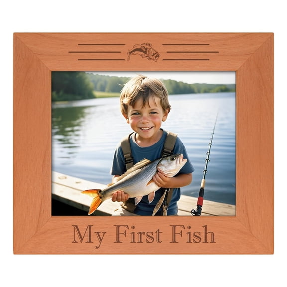 ThisWear Sentimental Photo Frame My First Fish Wood Engraved 8x10 Landscape Picture Frame