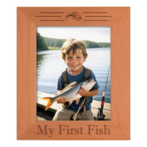 ThisWear Sentimental Photo Frame My First Fish Wood Engraved 8x10 Portrait Picture Frame