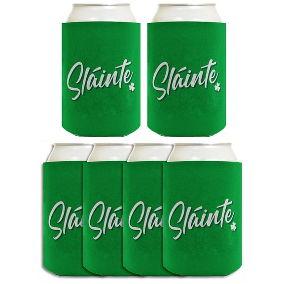 ThisWear Shamrock Gifts Slainte Clover Health Cheers Lucky St Patrick Gifts 6-Pack Can Coolie Coolers Green
