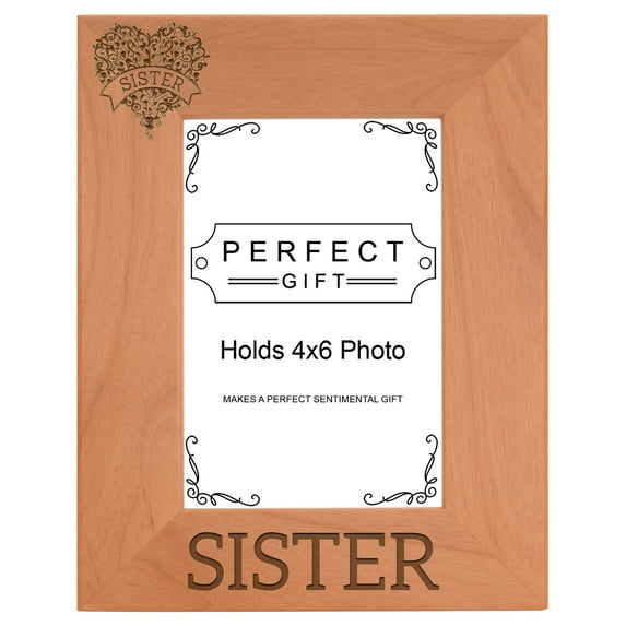 ThisWear Sister Floral Heart Banner Graduation Gift Twins Big Little Sis Wood Laser 4x6 Portrait Picture Frame