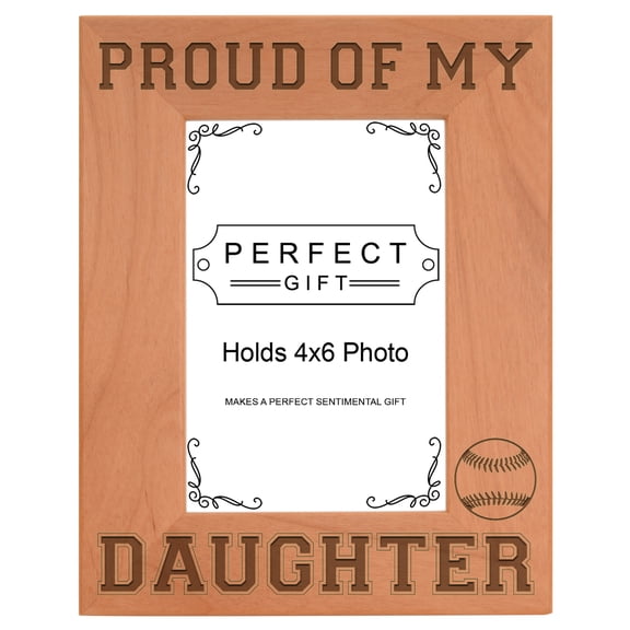 ThisWear Softball Mom Dad Gift Proud of my Daughter Wood Laser 4x6 Portrait Picture Frame