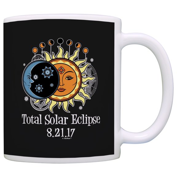 ThisWear Solar Eclipse Mug Sun & Moon Phases Astrology Mandala Total Solar Eclipse 2017 Solar Eclipse Gifts Science 11 ounce Coffee Mug Black