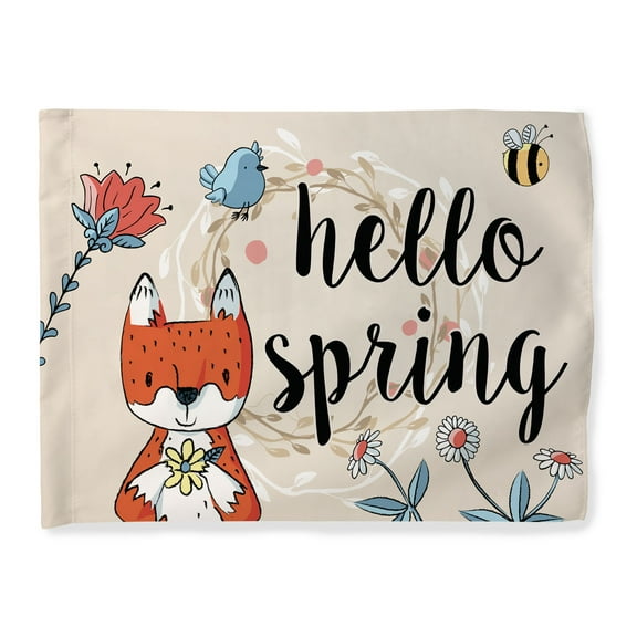 ThisWear Spring Flag Hello Spring Cute Fox Flag Floral House Flag Easter Decor Horizontal House Flag Multi