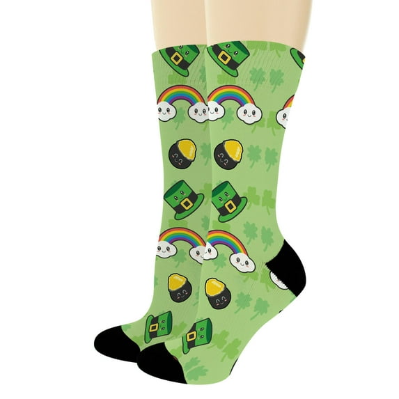 ThisWear St Patricks Day Accessories Cute Kawaii Leprechaun Themed Irish Socks 1-Pair Novelty Crew Socks