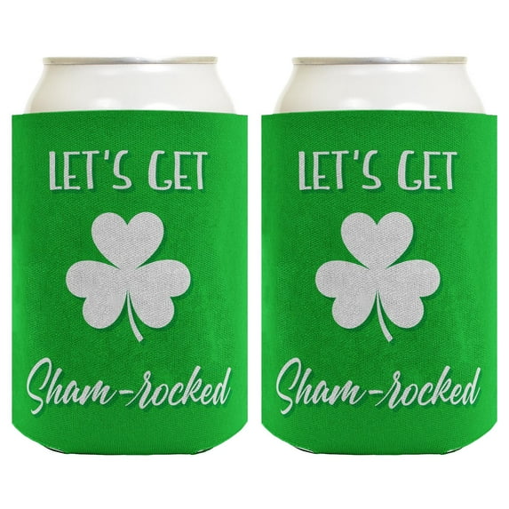ThisWear St Patricks Day Accessories Let's Get Sham-rocked Green Shamrock Coolie 2-Pack Can Coolies Green