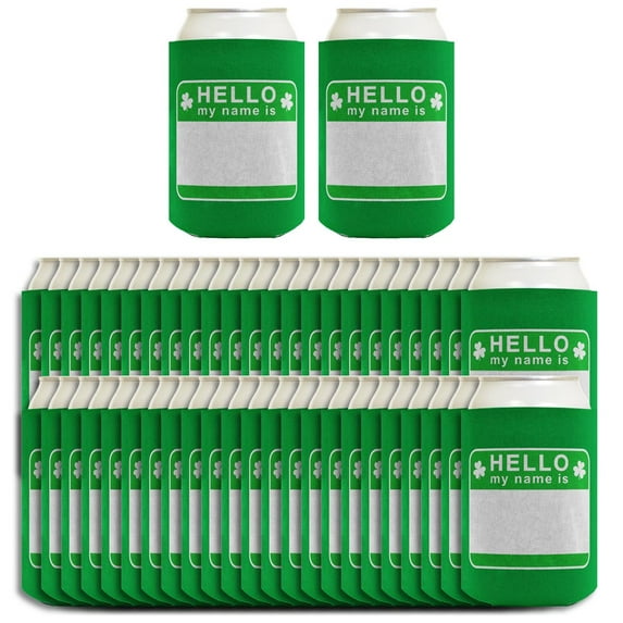 ThisWear St Pattys Day Accessories Hello My Name Is St Patrick Items 96-Pack Can Coolies Coolers Green