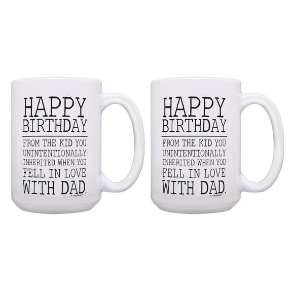 ThisWear Step-Mom Gift Set Happy Birthday from the Kid Unintentionally Inherited 2 Pack 15oz Mugs Cups White