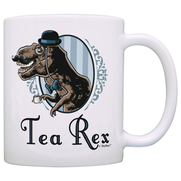 ThisWear Tea Rex Mug Funny T-Rex Gentleman Tyranosaurus with Monocle Mustache 11 ounce Coffee Mug