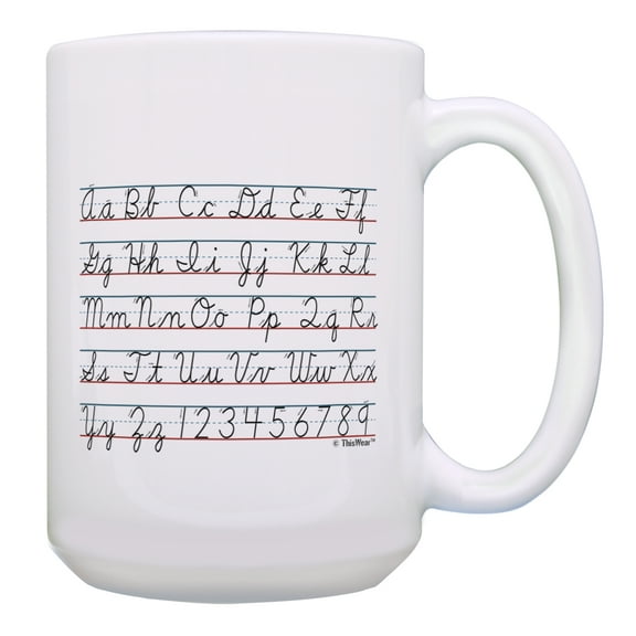 ThisWear Teacher Gift Cursive Alphabet Gift for Teachers Appreciation Gift for Men Gift 15oz Coffee Mug