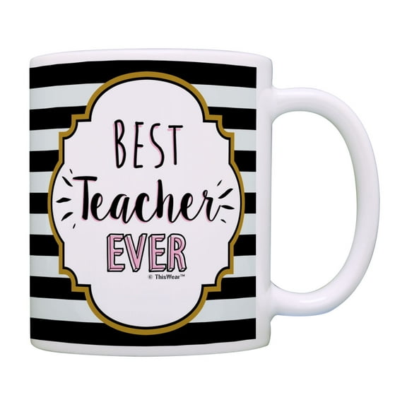 ThisWear Teacher Gifts Best Teacher Ever Coffee Mug Striped Teaching Present Teach Coffee Mug Multi