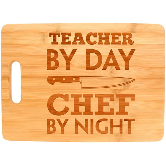 ThisWear Teacher Gifts for Women Teacher by Day Chef by Night Rectangle Cutting Board