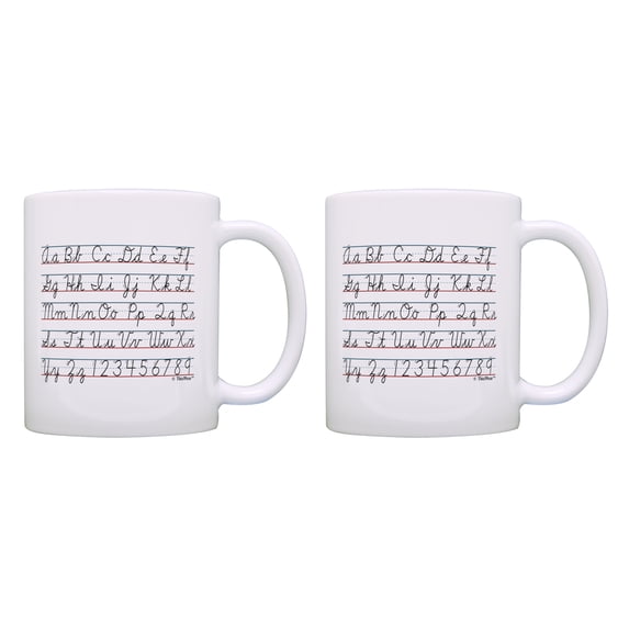 ThisWear Teaching Mug for Women Cursive Alphabet Student for Teachers 11 ounce 2 Pack Coffee Mugs