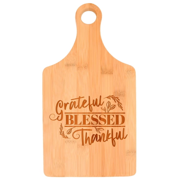 ThisWear Thanksgiving Party Decorations Grateful Blessed Thankful Fall Theme Word Art Paddle Shaped Bamboo Cutting Board