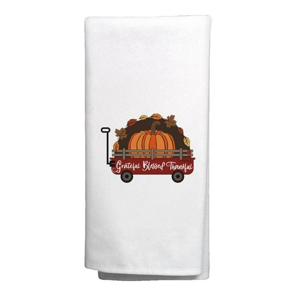 ThisWear Thanksgiving Party Decorations Grateful Blessed Thankful Fall Themed Wagon 2 Pack Decorative Kitchen Towels White