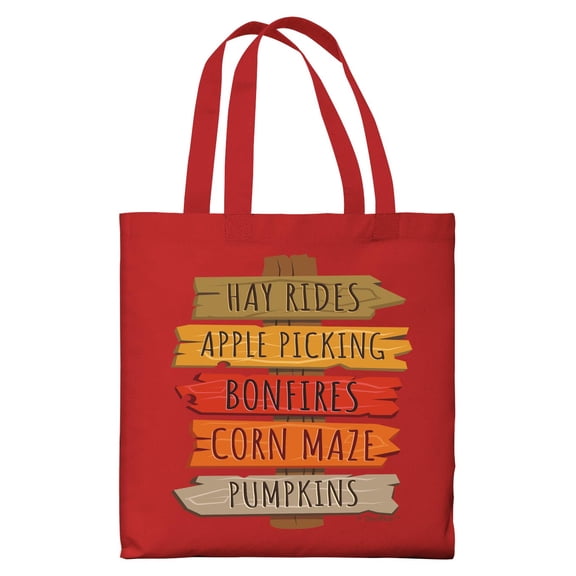 ThisWear Thanksgiving Table Decor Fall Event Signs Hay Rides Apple Picking Bonfires Corn Maze Pumpkins Lightweight Red Canvas Tote Bag