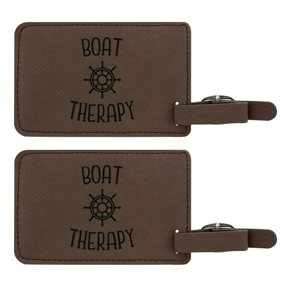 ThisWear Travel Gifts for Men Nautical Theme Boat Therapy 2-pack Laser Engraved Leatherette Luggage Tags Brown