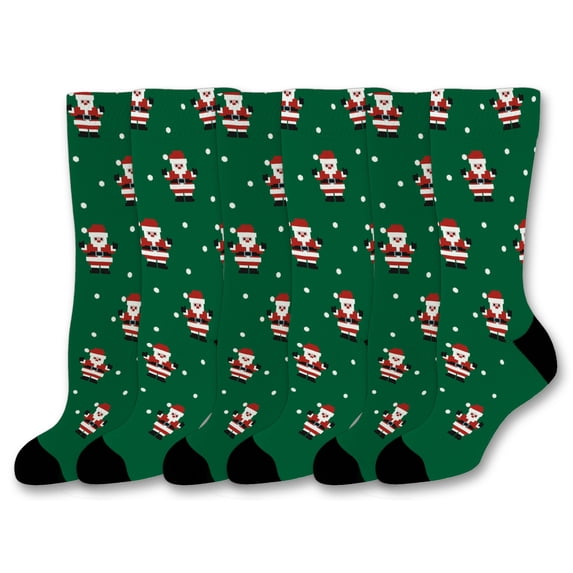 ThisWear Unisex Christmas Socks Digital 8-Bit Santa Merry Christmas Accessories 6-Pairs Novelty Crew Socks