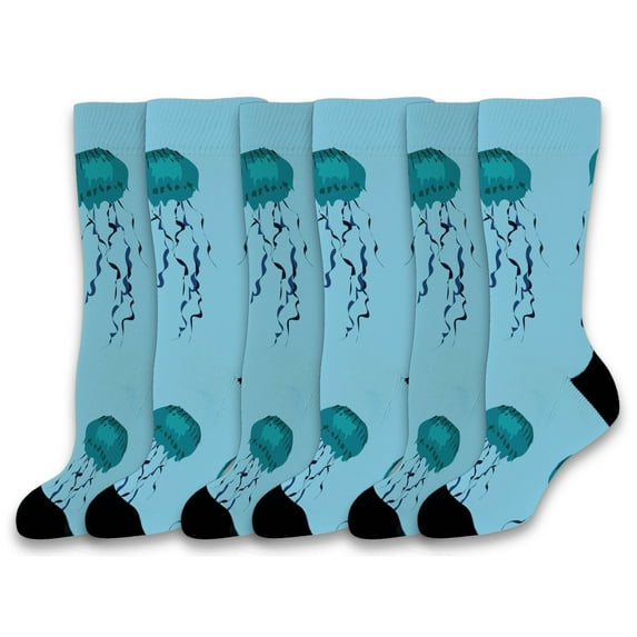 ThisWear Unisex Ocean Socks Jellyfish Crew Socks Cruise Gifts Beach Vacation Socks 6-Pair Novelty Crew Socks