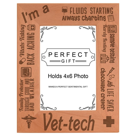 ThisWear Vet-Tech Gifts for Women I'm a Vet-Tech Essential Attributes Wood Engraved Portrait 4x6 Photo Frame