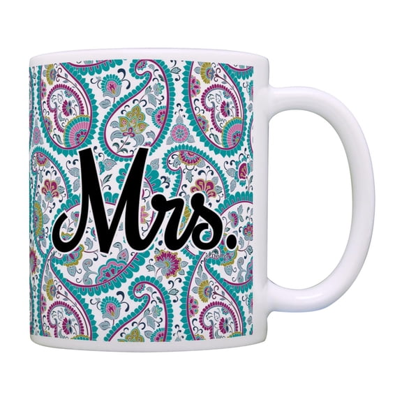 ThisWear Wedding Gift Mrs Script Bridal Shower Southern Prep Preppy 11 ounce Coffee Mug Paisley