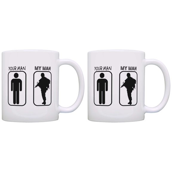 ThisWear Wedding Gift for Veteran Your Man My Man Active Duty Husband 11 ounce 2 Pack Coffee Mugs