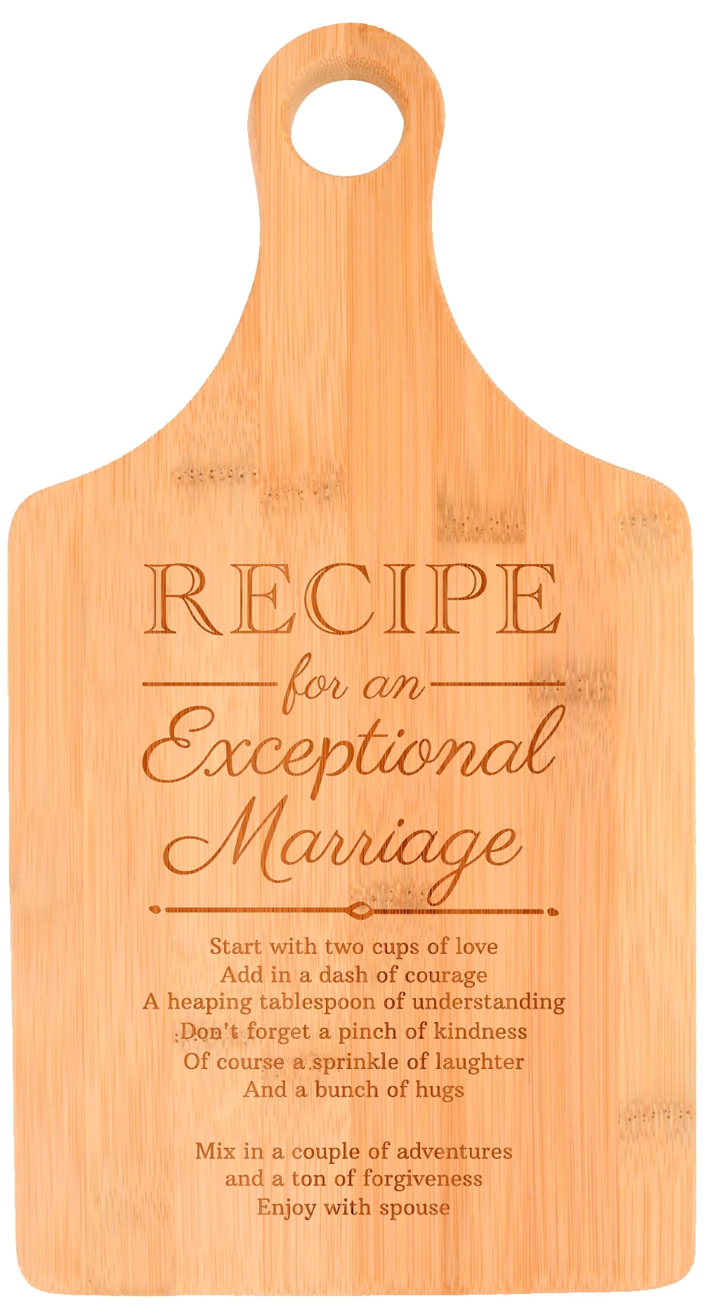 ThisWear Wedding Gifts for Bride and Groom Recipe for an Exceptional Marriage Personalized Wedding Gifts Paddle Shaped Bamboo Cutting Board