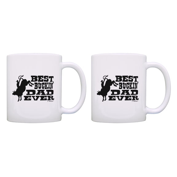 ThisWear Western Gift for Dad Best Buckin Dad Ever Rodeo 11 ounce 2 Pack Coffee Mugs