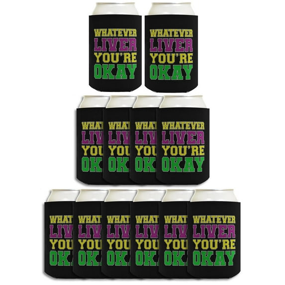 ThisWear Whatever Liver You're Okay Mardi Gras Accessories 12-pack Can Coolies Drink Coolers Multi