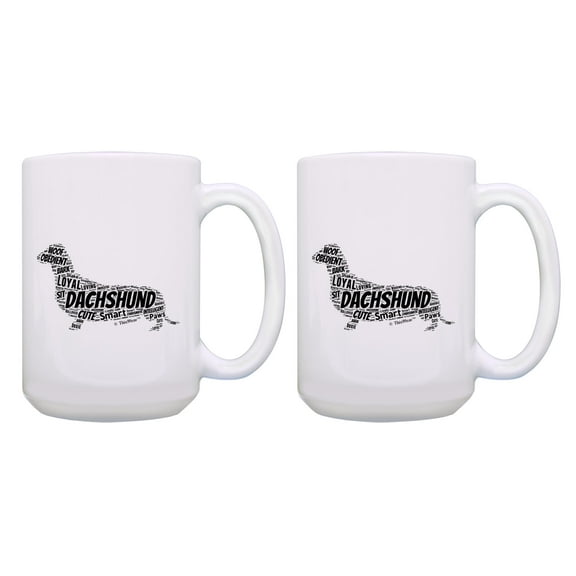 ThisWear Wiener Dog Mugs Dachshund Word Art Mug Dog Mom Dog Dad Gifts 2 Pack 15oz Coffee Mugs
