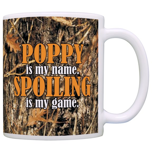 ThisWear Woodland Camo Poppy is my Name Spoiling is my Game Grandpa 11 ounce Coffee Mug Camo