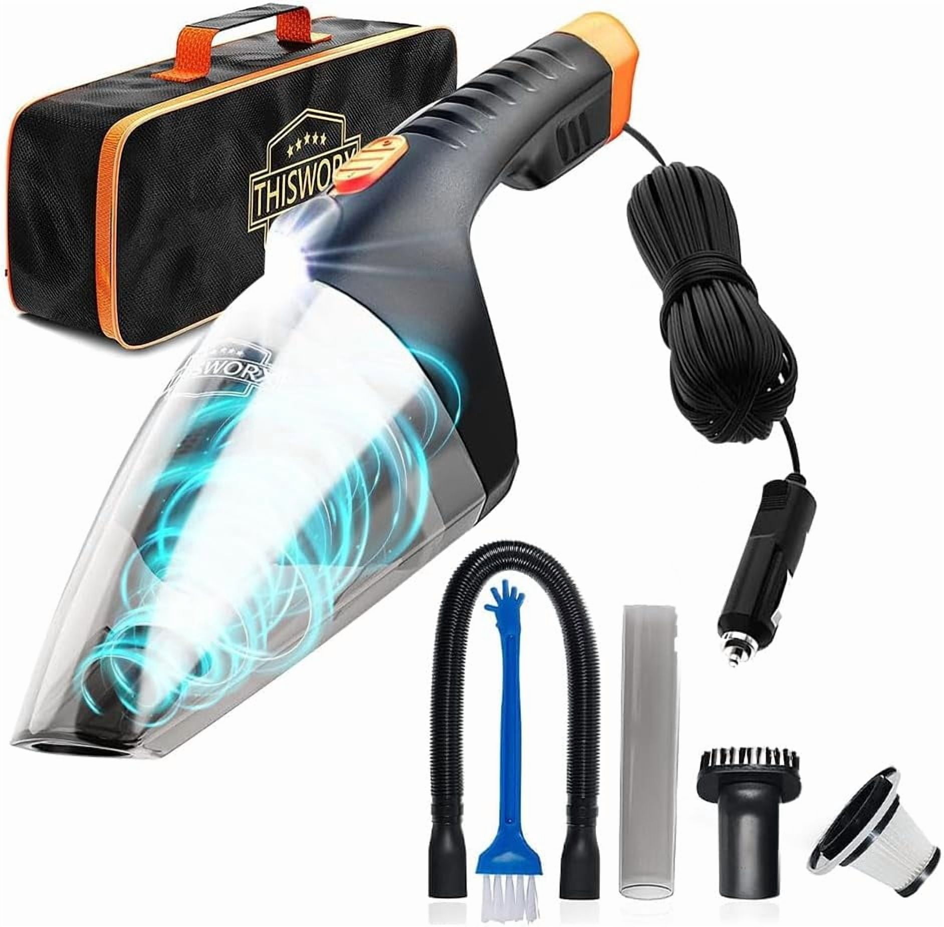 ThisWorx Car Vacuum Cleaner 2.0, Portable Handheld Mini Vacuums Cleaner W/ 16ft Cord, LED Light, Bag, & Attachments- Sm Vac for RV, Boats, Travel, Car Accessories, Lightweight