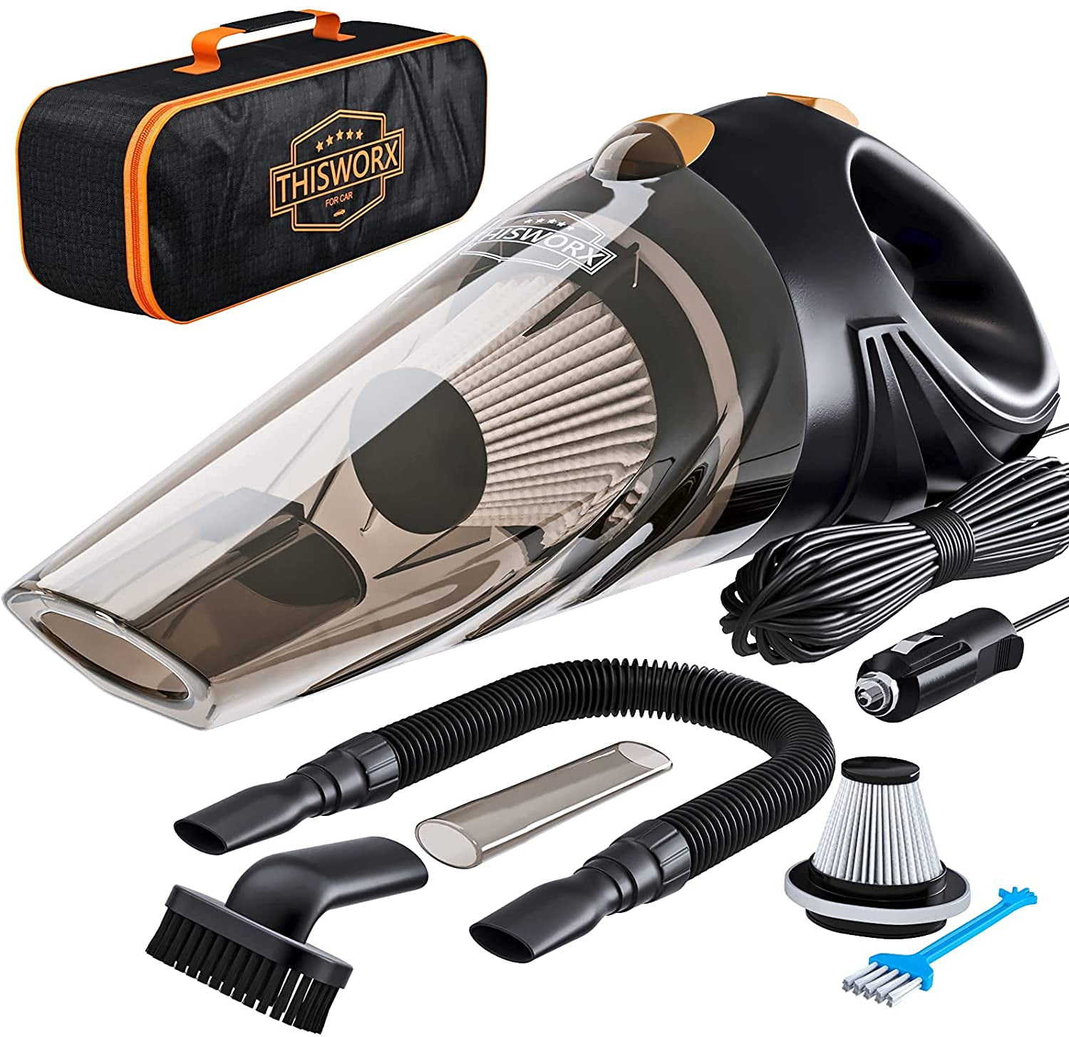  ThisWorx Cordless Car Vacuum - Portable, Mini Handheld Vacuum  w/Rechargeable Battery and 3 Attachments - High-Powered Vacuum Cleaner w/  60w Motor : Automotive