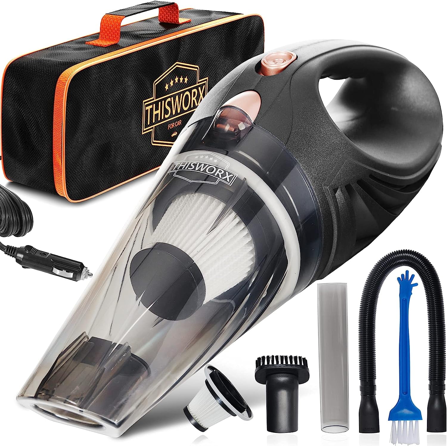 Compact Black Handheld Bagless Car Vacuum Cleaner with HEPA Filter