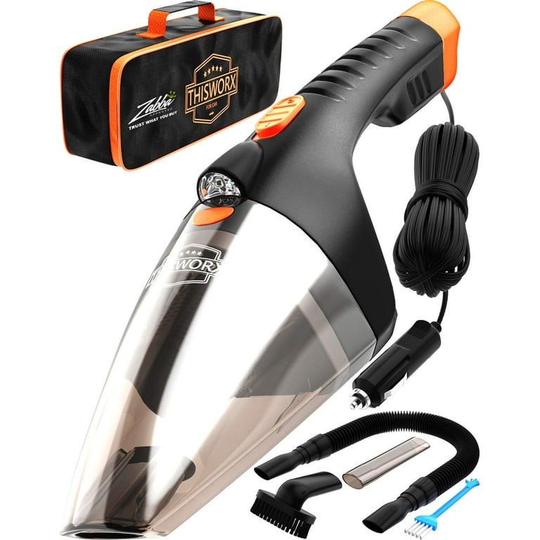 ThisWorx Car Vacuum Cleaner - Car Accessories - Small 12V High Power  Handheld Portable Car Vacuum w/Attachments, 16 Ft Cord & Bag - Detailing  Kit