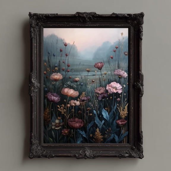 Thistle And Dusk Botanical Wall Art, Moody Floral Print, Unframed Paper Poster 24x36in