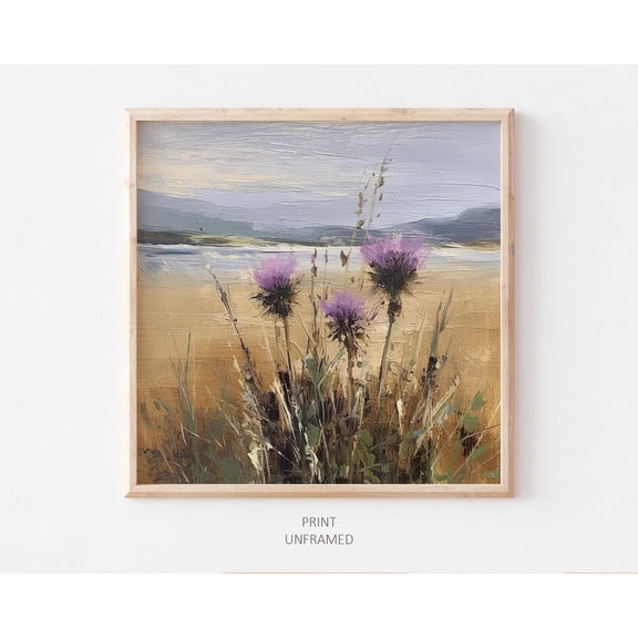 Thistle Flower Oil Print Scottish Wildflower Floral Wall Art Scotland Art Style 2260