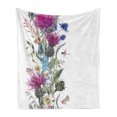 thumbnail image 1 of Thistle Soft Flannel Fleece Blanket, Vintage Vertical Herbal Border with Blooming Meadow Flowers Chamomile and Dragonfly, Cozy Plush for Indoor and Outdoor Use, 70" x 90", Multicolor, by Ambesonne, 1 of 6