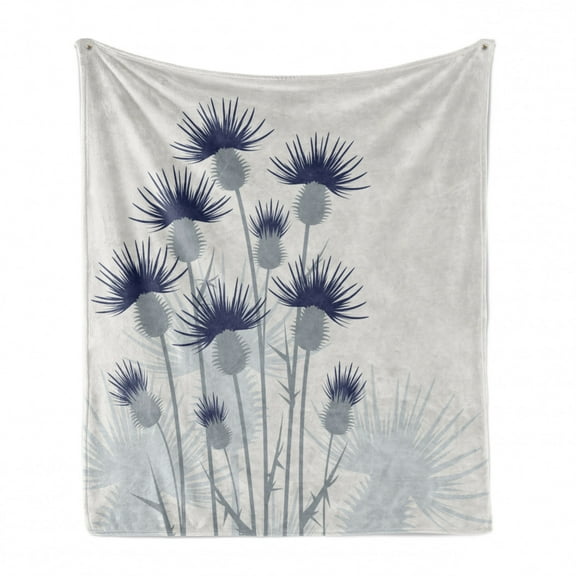 Thistle Soft Flannel Fleece Throw Blanket, Gardening Theme Abstract Graphic Thistles Flowers Design, Cozy Plush for Indoor and Outdoor Use, 70" x 90", Sage Green Grey, by Ambesonne