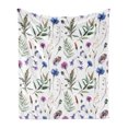 thumbnail image 1 of Thistle Soft Flannel Fleece Throw Blanket, Spring Theme Hand-Drawn Aquarelle Style Wildflowers Pattern on White Background, Cozy Plush for Indoor and Outdoor Use, 70" x 90", Multicolor, by Ambesonne, 1 of 5