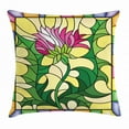 thumbnail image 1 of Thistle Throw Pillow Cushion Cover, Colorful Stained Glass Style Flower Motif of Pink Thistle Figure Framed Design, Decorative Square Accent Pillow Case, 24 X 24 Inches, Multicolor, by Ambesonne, 1 of 2