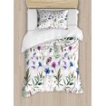 thumbnail image 1 of Thistle Twin Size Duvet Cover Set, Spring Theme Hand-Drawn Aquarelle Style Wildflowers Pattern on White Background, Decorative 2 Piece Bedding Set with 1 Pillow Sham, Multicolor, by Ambesonne, 1 of 3