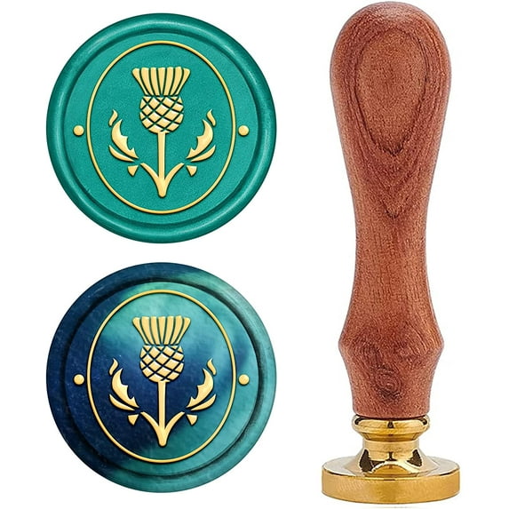 Thistle Wax Seal Stamp Botanical Sealing Wax Stamps Plant 25mm Retro Removable Brass Seal Wood Handle for Wedding Invitations Envelopes Gift Packing Decoration Craft Adhesive Waxing