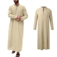 thumbnail image 1 of Thobe For Men Kaftan Casual Long Sleeve Robe For Men Button Tab Collar Muslim Dress For Men Thobe For Men, 1 of 5