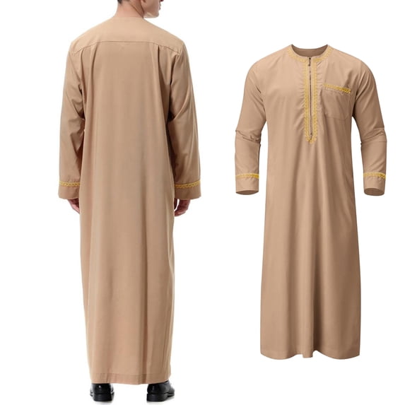 Thobe For Men Kaftan Casual Long Sleeve Summer Robes For Men Zippered neckline Mens Muslim Clothing Thobe