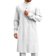 thumbnail image 1 of Thobe for Men Kaftan for Men Kurta Set for Men Caftan Mens Kaftan Mens Kaftan Robe Button Down Long Sleeve Cotton Linen Thobe Casual Muslim Gown Henley Shirt, White-L, 1 of 9