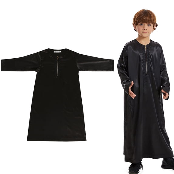 Thobe for Boys Casual Long Sleeves Robe Crew Neck Boys Robe Black Robe Boy 9-10 Years