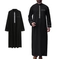 thumbnail image 1 of Thobe for Men Long Sleeve Button Down Kaftan Thobe Casual Henley Shirts Embroidered Thobe Eid Clothes Muslim Prayer Clothes, 1 of 8