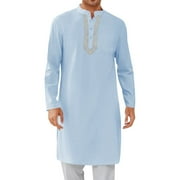 Thobe for Men Long Sleeve Muslim Kaftan Thobe Arabic Thobe Standing Neck Button Casual Blouse