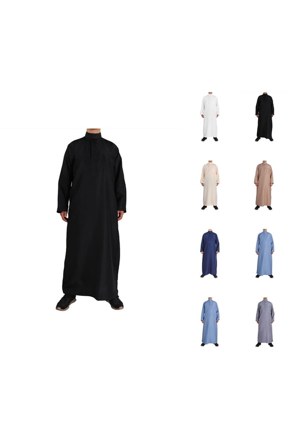 Thobe for Men Long Sleeve Stand Collar Mens Kaftan Thobe with Chest Pocket Kaftan Dresses Dubai Clothes
