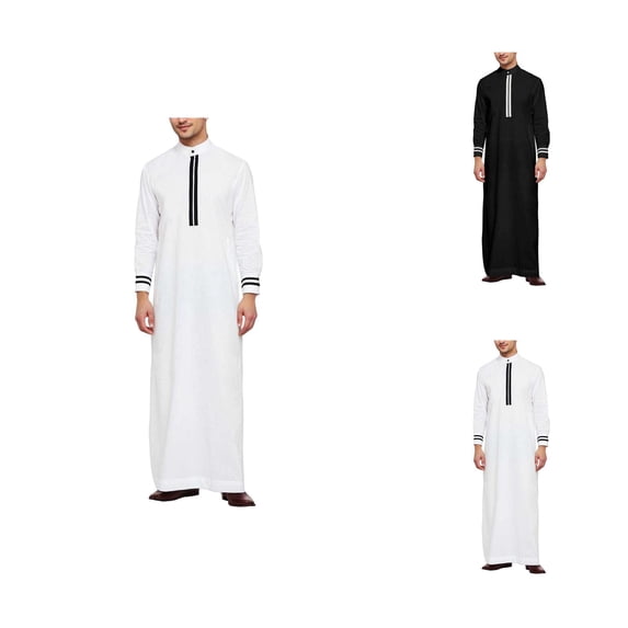 Thobe for Men Long Sleeve Stand Collar Mens Kaftan Thobe with Pockets Kaftan Dresses Dubai Clothes
